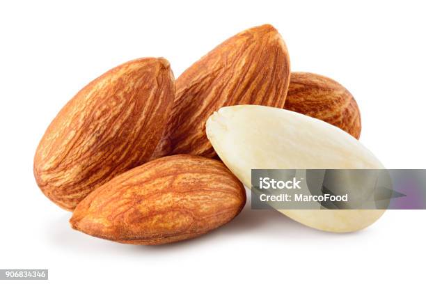 Almond Isolated Almonds On White Background Full Depth Of Fielda Stock Photo - Download Image Now