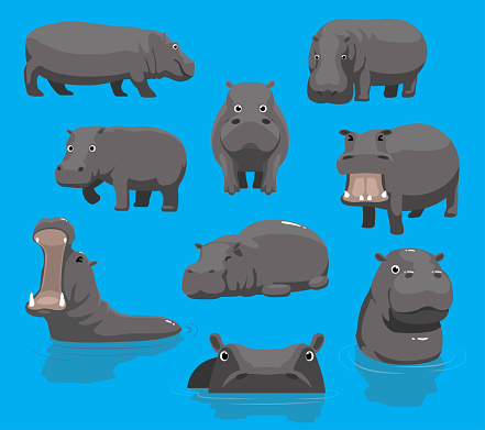Hippopotamus Yawning Cute Cartoon Vector Illustration