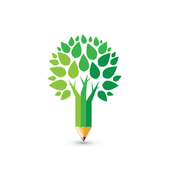 ilustrações de stock, clip art, desenhos animados e ícones de green pencil tree illustration - friendly match