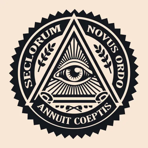 Vector illustration of Eye of Providence. Masonic symbol. Conspiracy theory. parchment, space. seclorum, novus ordo, annuit coeptis