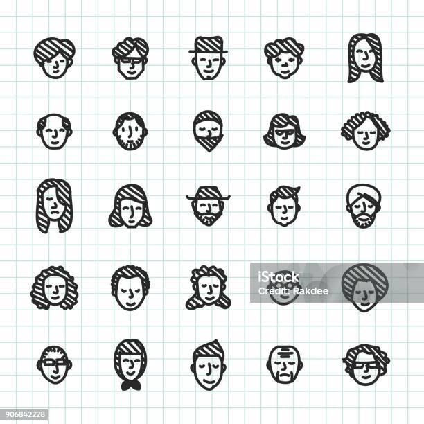 People Icon Hand Drawn Series Stock Illustration - Download Image Now - Doodle, Men, Avatar