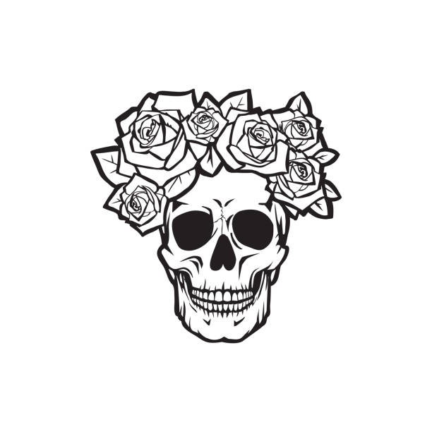 Ilustración de Cráneo Humano Con Rosas Blanco Y Negro y más Vectores Libres  de Derechos de Cráneo - Cráneo, Rosa - Flor, Flor - iStock