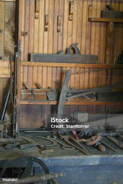 Workshop Tools Still Life Stock Photo - Download Image Now - Antique, Bench, Color Image