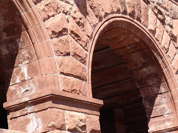 Architectural Red Sandstone Arches, James J. Hill House stock photo