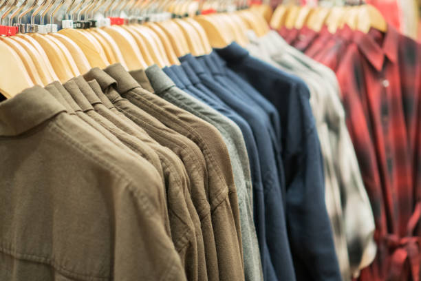 istock Men's warm shirts in a clothing store. 906851310