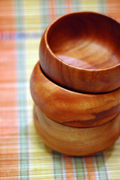 wooden bowls stock photo