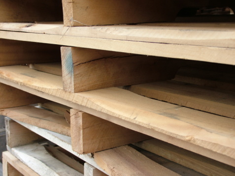 Close up view of packing pallets.