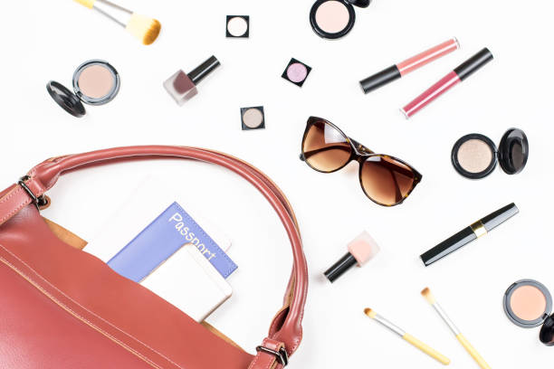 istock Make up products, woman stylish accessories flat lay on white background. 906857726