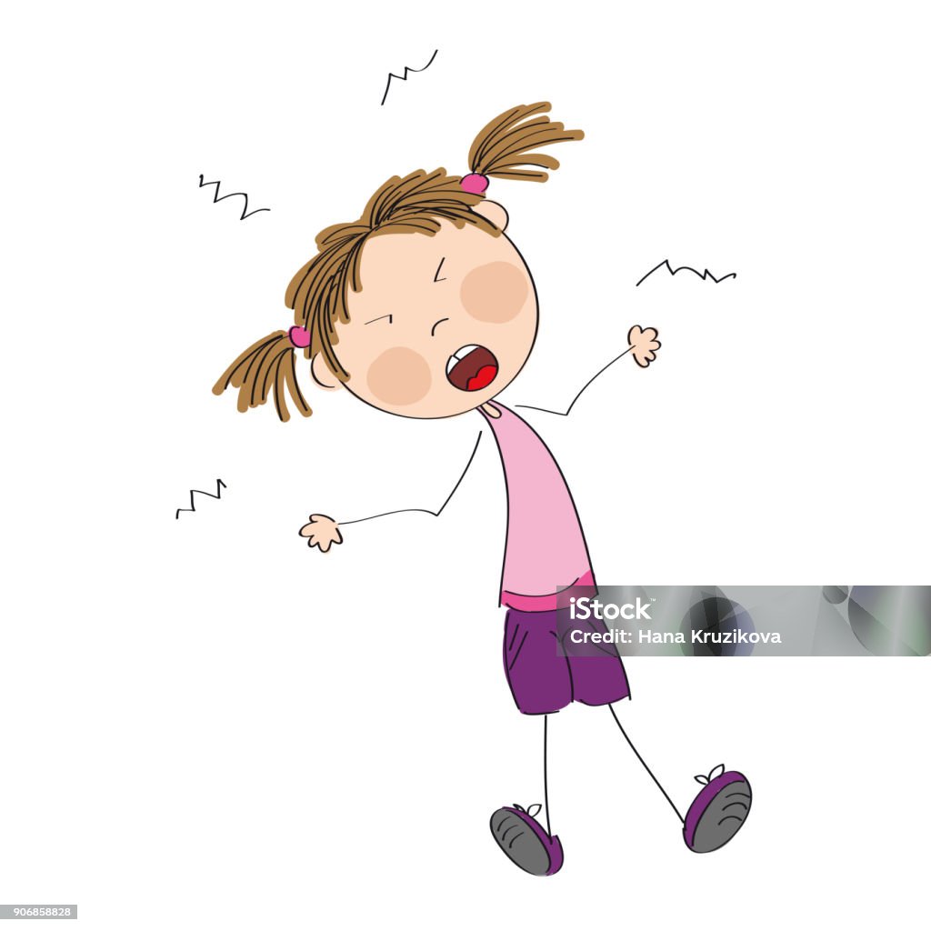 Angry Naughty Girl Furious And Yelling Original Hand Drawn Illustration  Stock Illustration - Download Image Now - iStock