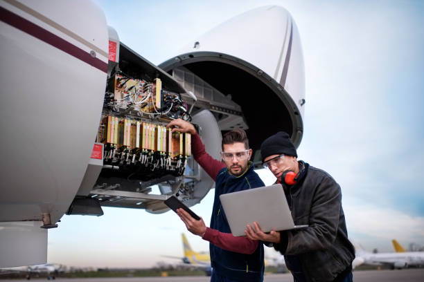 Aircraft mechanics stock photo