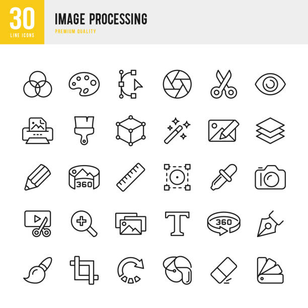Image Processing - set of thin line vector icons Set of 30 Image Processing thin line vector icons. paint symbols stock illustrations