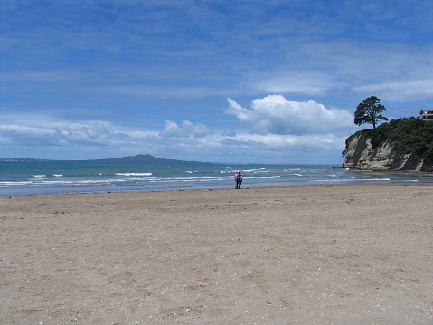 Rangitoto Island and south point of Browns Bay, Auckland, New Zealand.