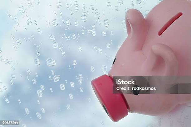 Piggy Bank On Rainy Day Stock Photo - Download Image Now - Abundance, Bay of Water, Close-up