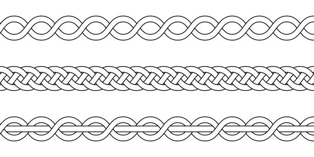 ilustraciones, imágenes clip art, dibujos animados e iconos de stock de macrame crochet tejido, nudo de la trenza, vector mimbre de filamentos intersección punto patrón trenzado - intertwined