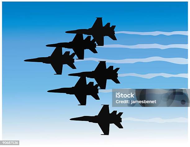 Jet Bildung Vektor Stock Vektor Art und mehr Bilder von Blue Angels - Blue Angels, Jagdflugzeug, Kontur
