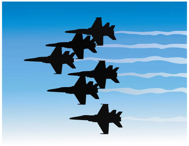 ilustrações de stock, clip art, desenhos animados e ícones de jet formação (vector - blue angels