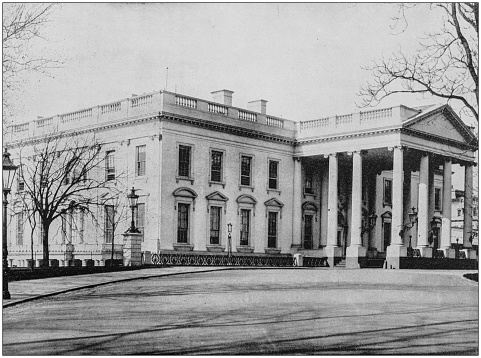 Antique photograph of World's famous sites: White House, Washington DC