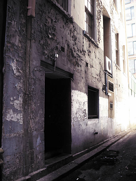 Dark Alley with dirty grungy old doorway  seedy alley stock pictures, royalty-free photos & images