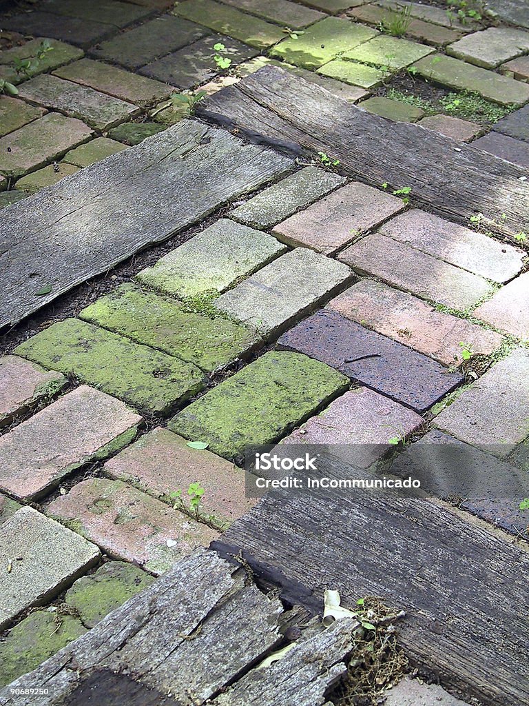 Brick terrace steps  Moss Stock Photo