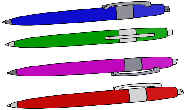 Quattro penne-colore vettore ufficio tool - illustrazione arte vettoriale