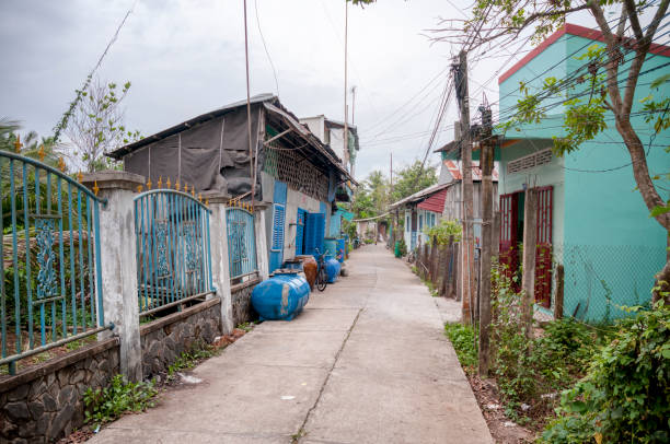 rural scene on con tan long island in my tho, vietnam - con trail imagens e fotografias de stock