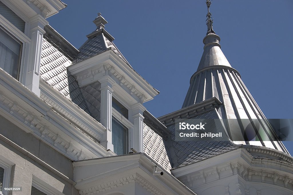 Old style roof Old roof typical to East Canada. Architectural Cornice Stock Photo