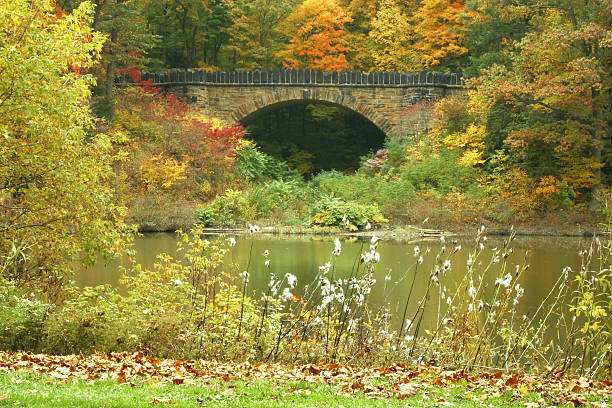 Autumn Bridge - Youngstown, Ohio stock photo