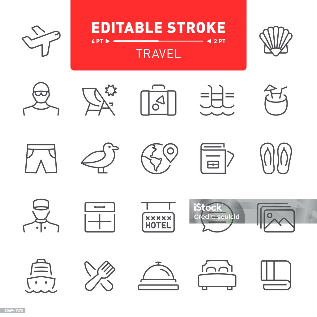 Travel Icons Travel, tourism, icon, icon set, editable stroke, cruise, vacation, resort, outline Editable Stroke stock vector