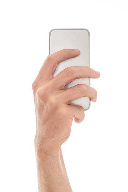 istock Hand holding smart phone on white background 906945946