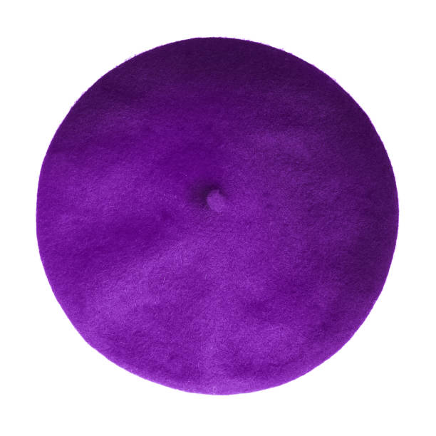 istock Violet beret French hat top view isolated on white 906954318