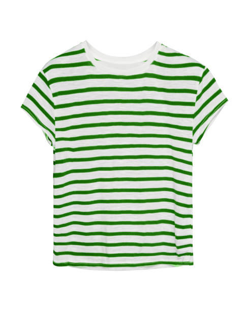 green and white stripped sailor style t shirt isolated - stripped shirt imagens e fotografias de stock