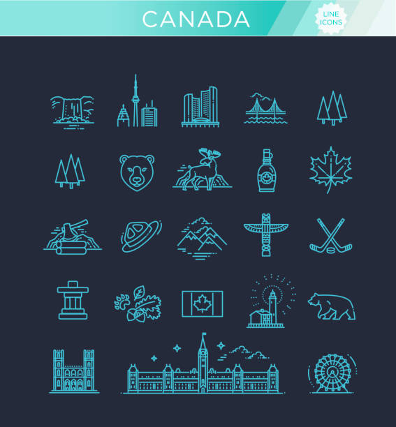 ilustraciones, imágenes clip art, dibujos animados e iconos de stock de viaje objetos tradicionales de canadá - toronto canada flag montreal