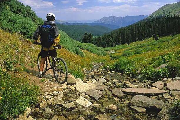 Photo of mountain biker landscape mountains