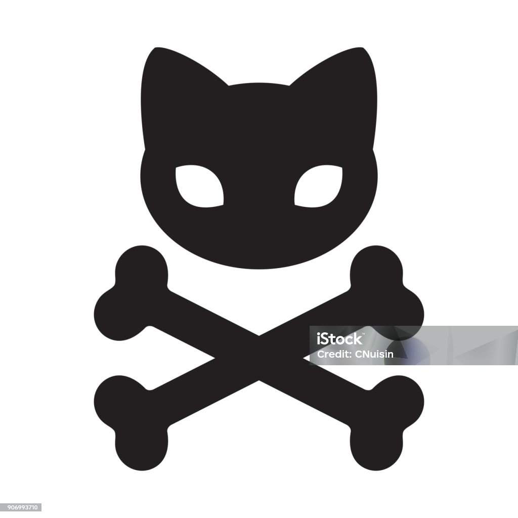 cat skull icon cross bone vector logo Halloween illustration symbol Domestic Cat stock vector
