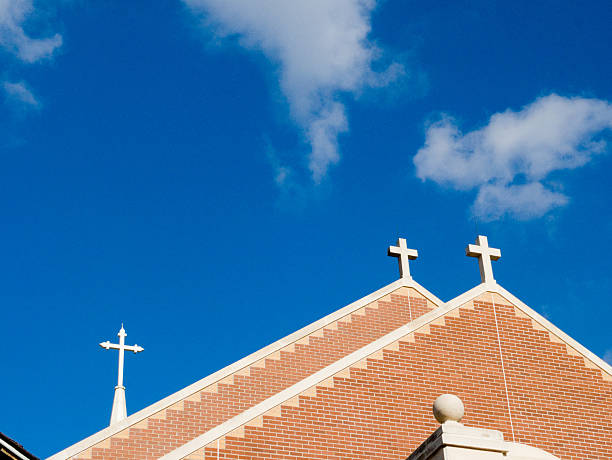 The Steeple of the Visitation of the Blessed Virgin Mary Church in Red Hook, Brooklyn, New York at Sunrise