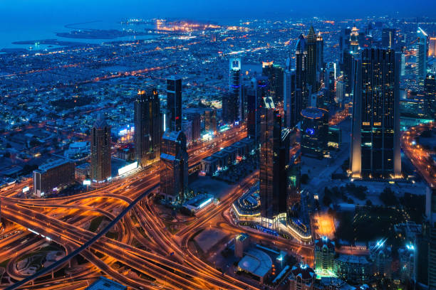 istock Modern Dubai cityscape at twilight, United Arab Emirates 907014076