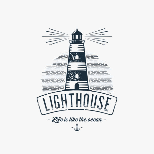 Lighthouse blue gray Lighthouse Design Element in Vintage Style for Emblem or Badge Retro vector illustration. Vector illustration. lighthouse drawings stock illustrations