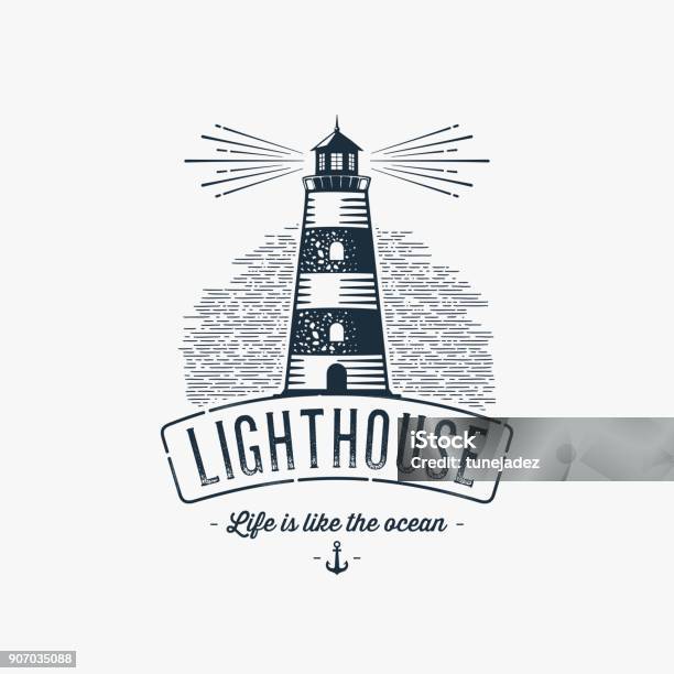 Lighthouse Blue Gray Stock Illustration - Download Image Now - Lighthouse, Sea, Nautical Vessel
