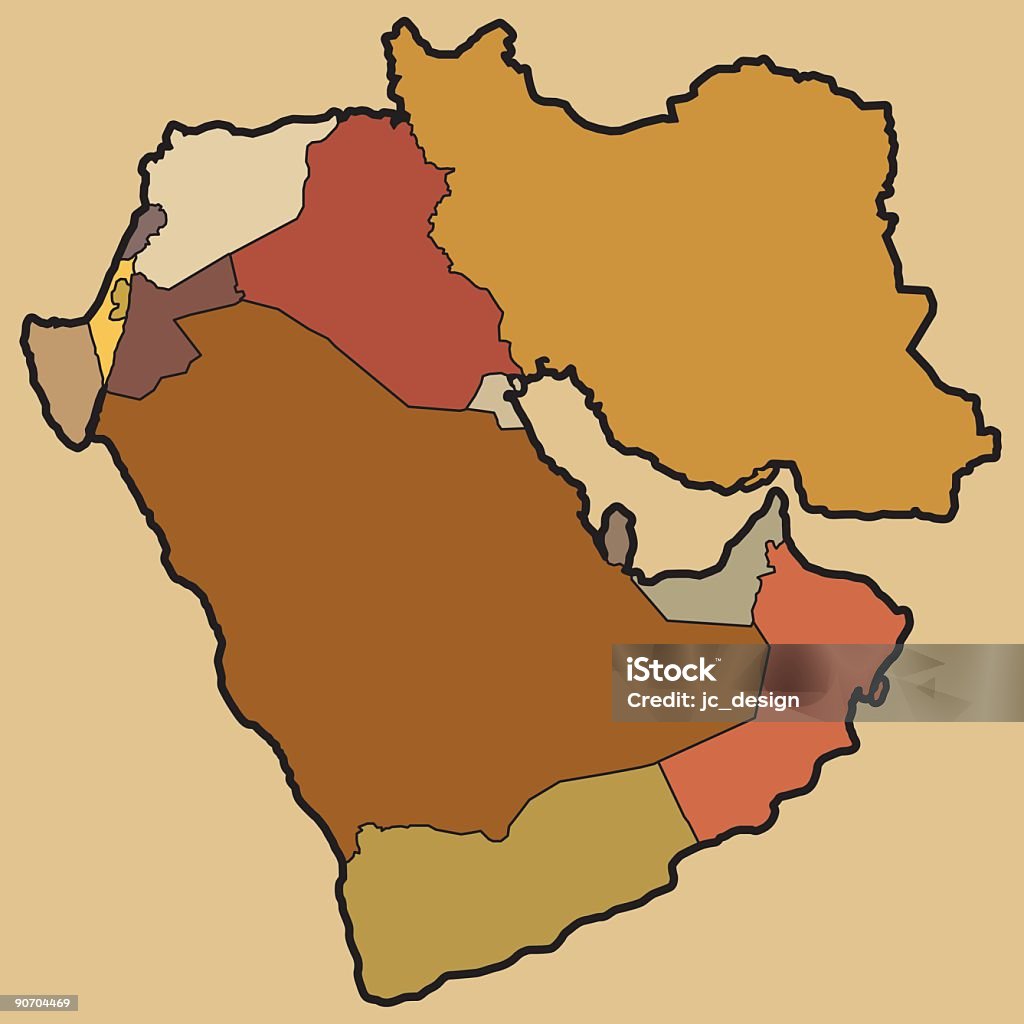 Mapa detalhado do Oriente Médio - Vetor de Arábia Saudita royalty-free