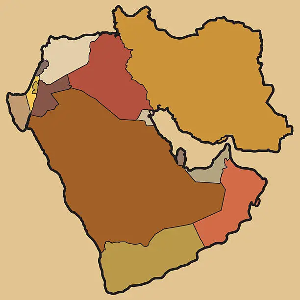 Vector illustration of Detailed Middle East Map