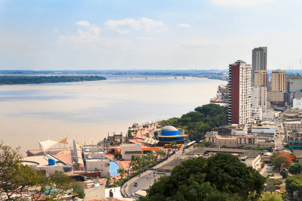 Observation point at Santa Ana Hill, Guayaquil, overlooking the city and  Guayas River