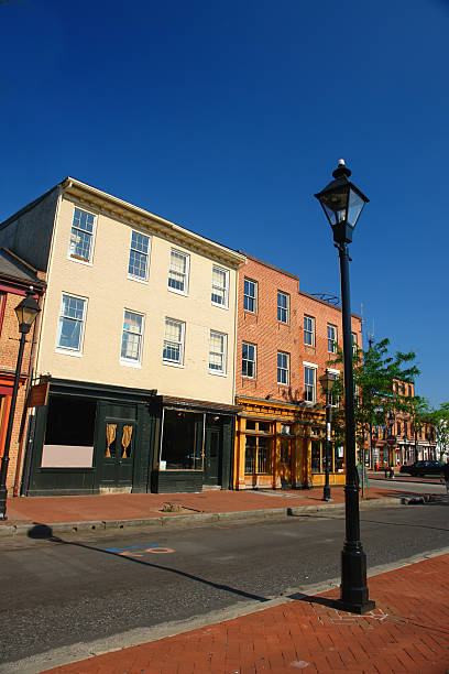 istock lamp post and brick building architecture along the boulevard 90705439