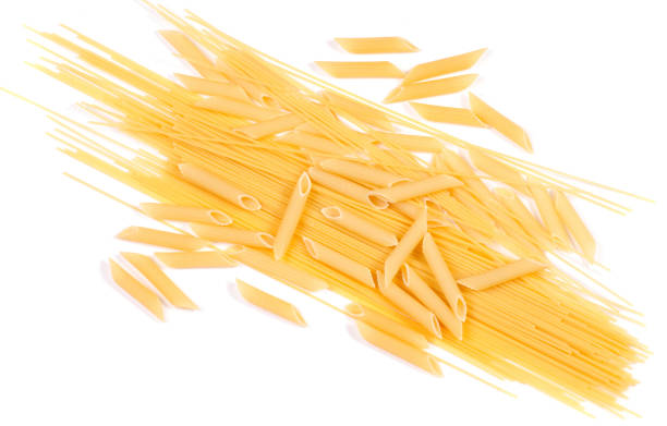 istock Macaroni of spaghetti feathers on a white background 907055558