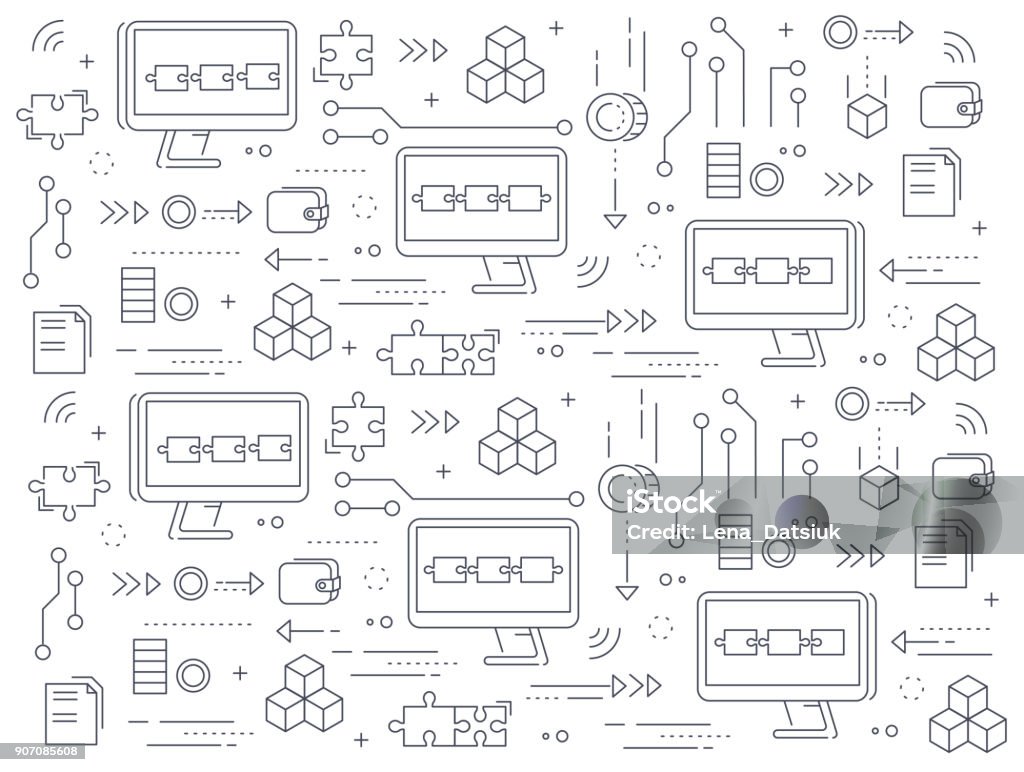 Blockchain Pattern Graphics Blockchain Concept Pattern Computers Chained To Network Exchange ...