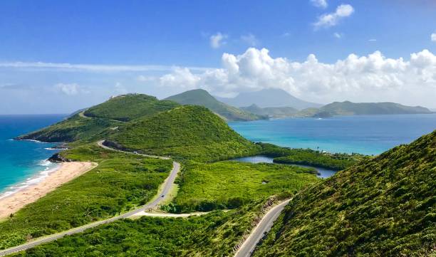 istock St kitts island flanked by blue ocean 907154702