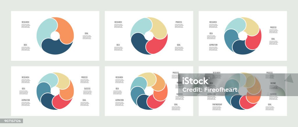 Business infographics. Pie charts with 3, 4, 5, 6, 7, 8 steps, sections. Vector templates. Circle stock vector