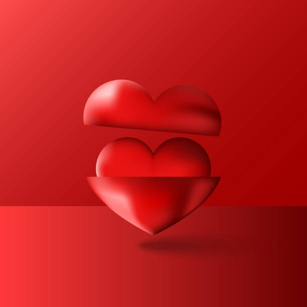 istock Two shiny 3D hearts red, purple volume compositions, Happy Valentines Day greeting card, love poster, banner or romantic party, realistic material pop art design element 907160758