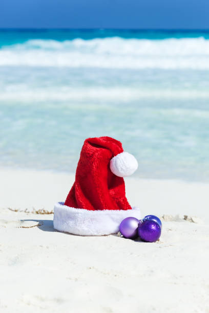 istock Tropical Christmas Card with Santa hat 907162328