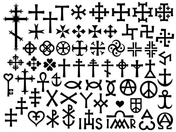 krzyże heraldyczne i monogramy chrześcijańskie (z dodatkami i nie tylko) - swastyka hinduska stock illustrations