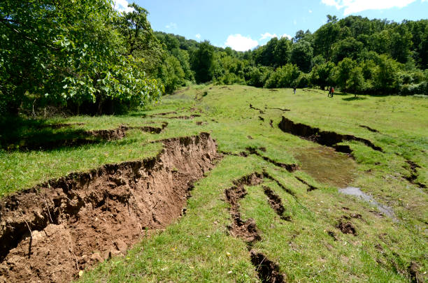 Land slides on the hill Land slides after heavy rain in mountain area eroded stock pictures, royalty-free photos & images